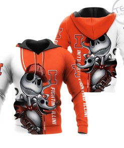 University of Illinois Fighting Illini 3D Zip-Up Hoodie with Jack Skellington and Zero All Over Print