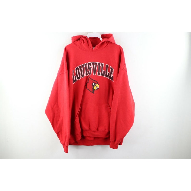 University of Louisville Men's Sport Hoodie with Faded Spell-Out Logo from 1990s