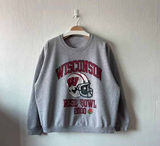 University of Wisconsin Badgers Crewneck Sweatshirt and Wisconsin Badgers Shirt in a Vintage Style 2000