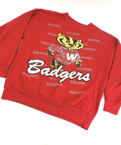 University of Wisconsin Badgers: Vintage Wisconsin Badgers All Over Print Bucky Red Sweatshirt, Hoodie, T-Shirt