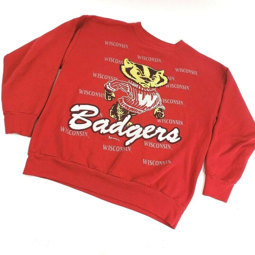 University of Wisconsin Badgers: Vintage Wisconsin Badgers All Over Print Bucky Red Sweatshirt, Hoodie, T-Shirt