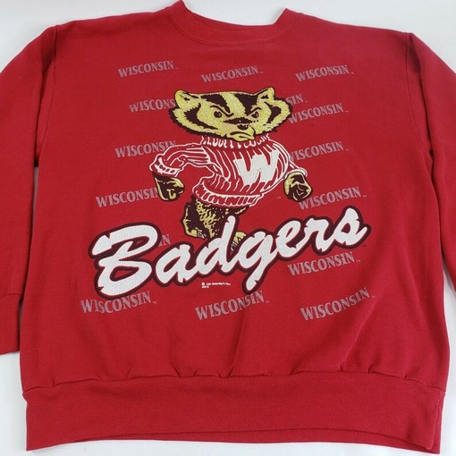University of Wisconsin Badgers: Vintage Wisconsin Badgers All Over Print Bucky Red Sweatshirt, Hoodie, T-Shirt - Image 2
