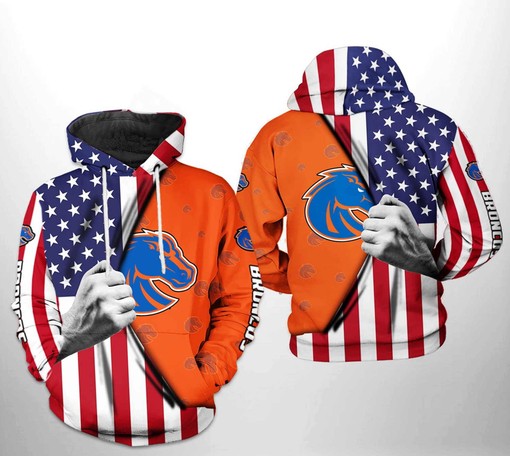 Unleash Your Patriotism with Boise State Broncos NCAA US Flag 3D Hoodie Zipper Hoodie Featuring Custom All Over Print