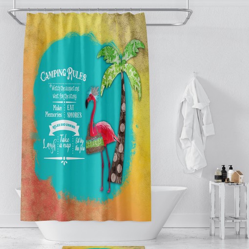 Vacation Camping Rules Flamingo Sunset Shower Curtain Set - Add a Relaxed Vacation Feel to Your Bathroom Decor - Image 2