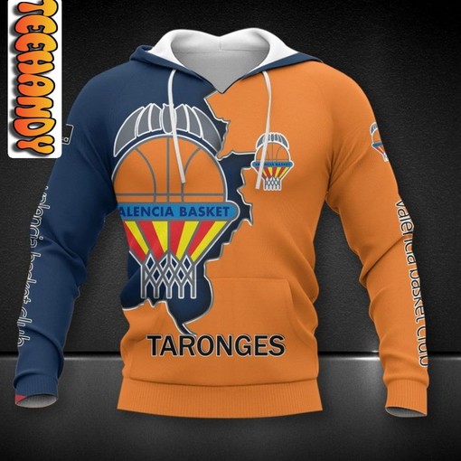 Valencia Basket All Over Print 3D Hoodie with Bold Team Logo for Basketball Lovers