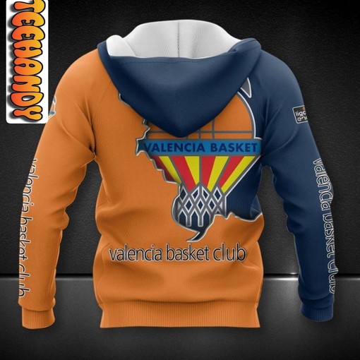 Valencia Basket All Over Print 3D Hoodie with Bold Team Logo for Basketball Lovers - Image 2
