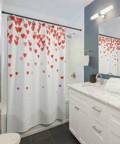Valentine's Day Shower Curtain | Romantic Cute Red Hearts Theme | Idea for Valentines Day | Bathroom Decor