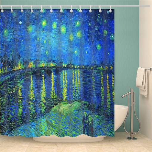 Van Gogh Starry Night Shower Curtain | Famous Oil Painting | Bathroom Art Decor | Home Decor + Quotes