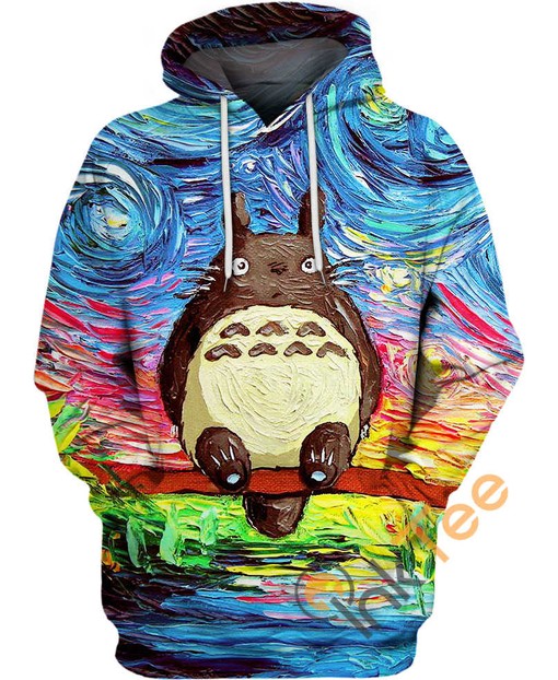 Van Gogh Style Totoro Hoodie with 3D Design - Must-Have for Art Lovers