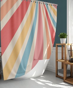 Vertical Red Stripe Print Fabric Shower Curtain, Vintage Retro Bathroom Decor