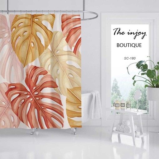 Vibrant Colorful Leaves Decorative Shower Curtain, Vibrant Leaf Bathroom Decor, Waterproof Washable Bath Curtain - Image 2