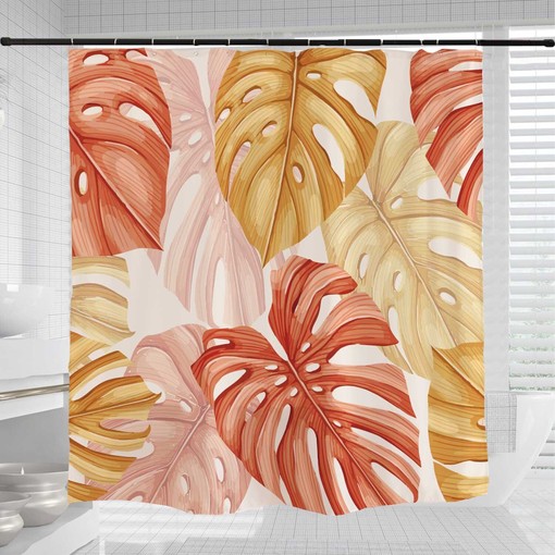 Vibrant Colorful Leaves Decorative Shower Curtain, Vibrant Leaf Bathroom Decor, Waterproof Washable Bath Curtain - Image 3