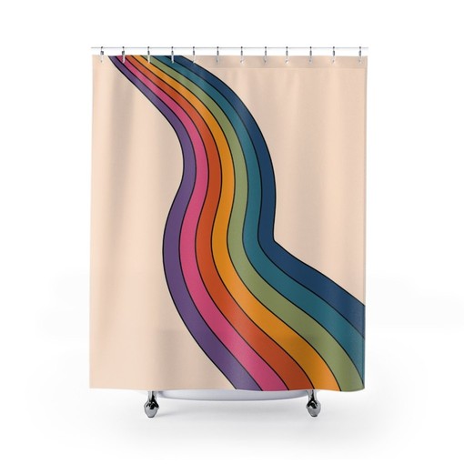 Vibrant Groovy 60's 70's Retro Shower Curtain - Hippie Bathroom Accessory with Designs - Image 2