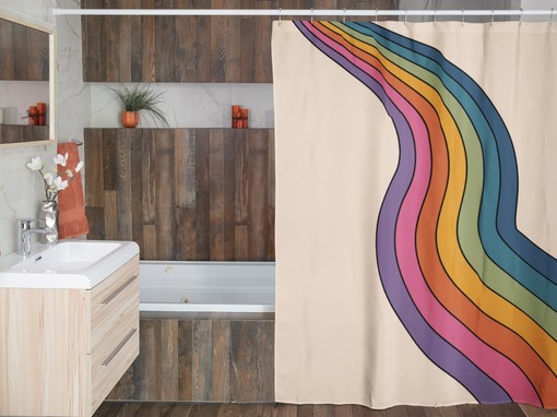Vibrant Groovy 60's 70's Retro Shower Curtain - Hippie Bathroom Accessory with Designs - Image 3
