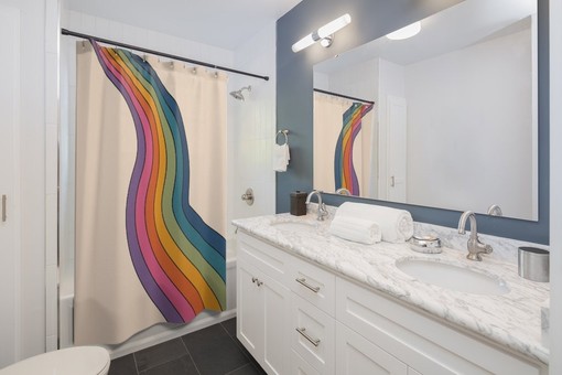Vibrant Groovy 60's 70's Retro Shower Curtain - Hippie Bathroom Accessory with Designs - Image 4