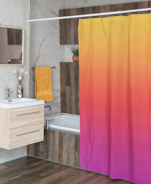 Vibrant Ombre Shower Curtain | Dip Dye Orange Purple Ombre Bathroom Shower Decor | Unique Shower Curtains
