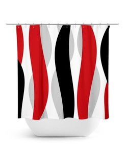 Vibrant Red Abstract Ribbon Shower Curtain for Modern Bathrooms