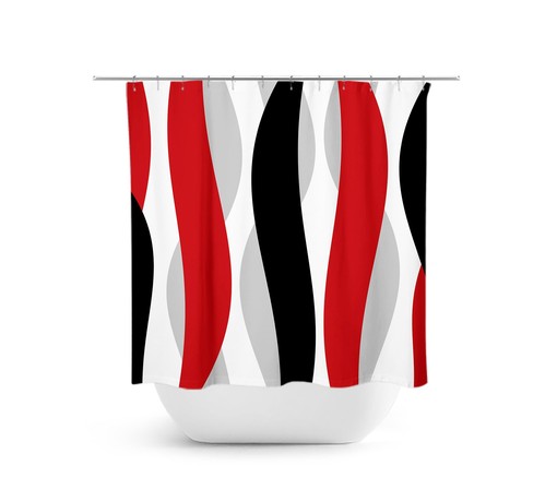 Vibrant Red Abstract Ribbon Shower Curtain for Modern Bathrooms