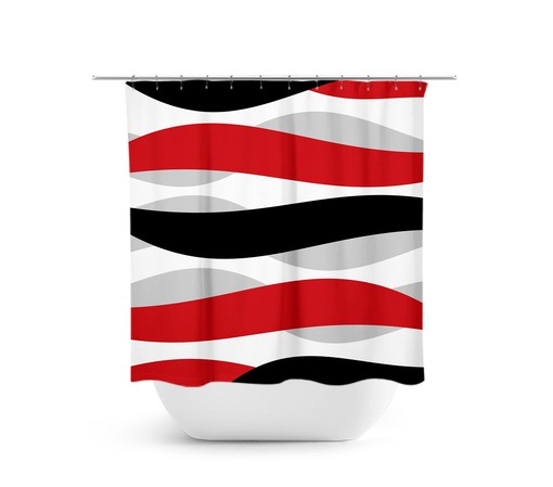 Vibrant Red Abstract Ribbon Shower Curtain for Style and Modernity