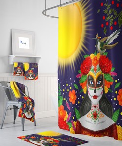 Vibrant Sugar Skull Woman Shower Curtain - Fun and Chic Bathroom Decor