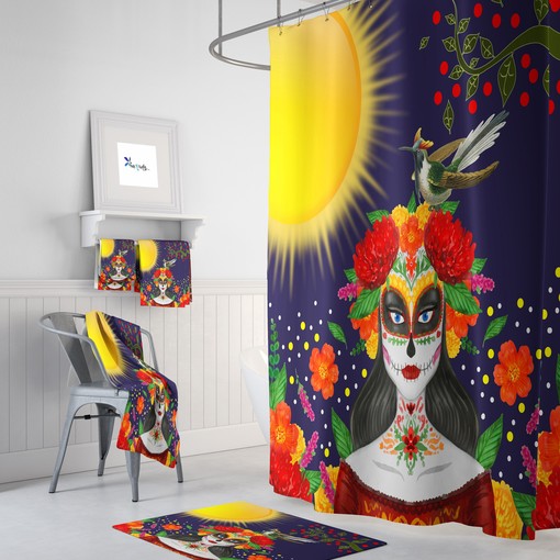 Vibrant Sugar Skull Woman Shower Curtain - Fun and Chic Bathroom Decor