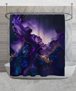 Vibrant Watercolor Navy and Purple Shower Curtain with Contemporary Style for Artsy Bathroom Decor
