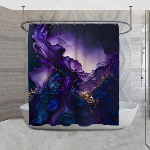 Vibrant Watercolor Navy and Purple Shower Curtain with Contemporary Style for Artsy Bathroom Decor