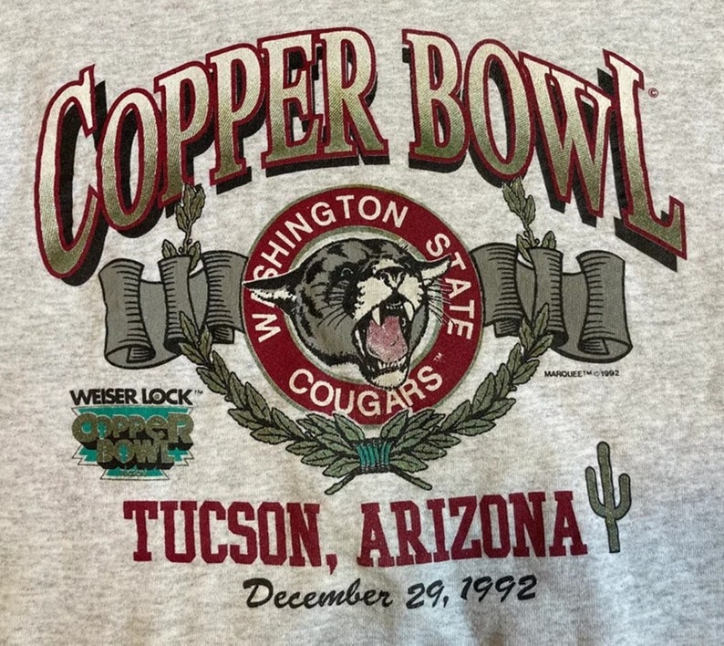 Vintage 1992 NCAA University of Washington Cougars Copper Bowl screen print crewneck sweatshirt for Fans - Image 2