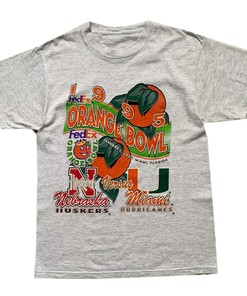 Vintage 1995 Miami Hurricanes Vs Nebraska Orange Bowl Tee - NCAA Shirts for Men and Women