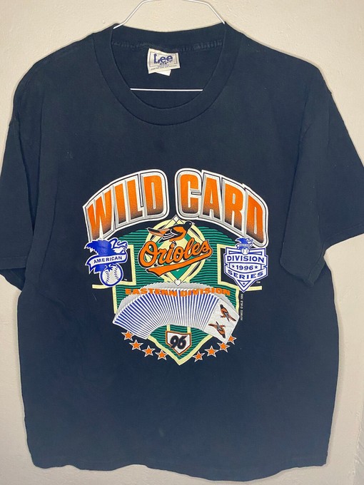 Vintage 1996 Lee Sports Baltimore Orioles Wild Card Division Series Tee with Playoff Logo