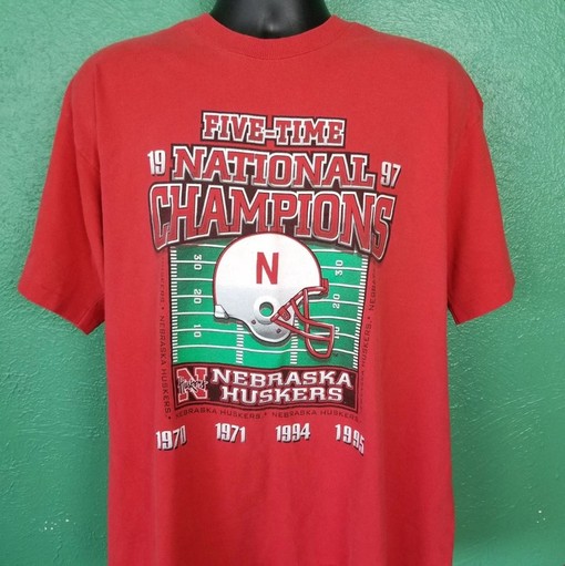 Vintage 1997 University Of Nebraska Huskers National Champs Shirt and T-Shirt with NCAA Football Champions Print