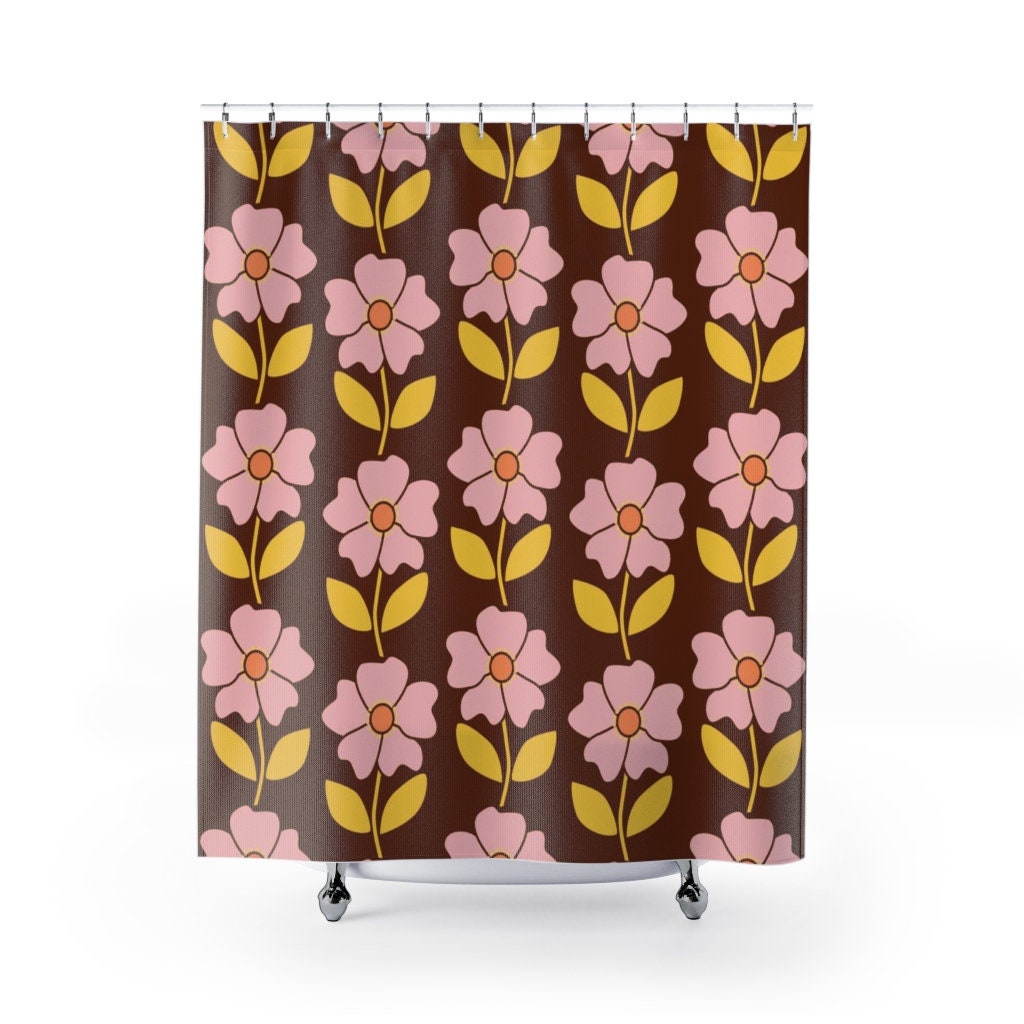 Vintage 70s Flower Shower Curtain, Retro Bathroom Decor, Unique Tub Accessory - Image 2