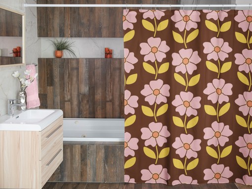 Vintage 70s Flower Shower Curtain, Retro Bathroom Decor, Unique Tub Accessory - Image 3