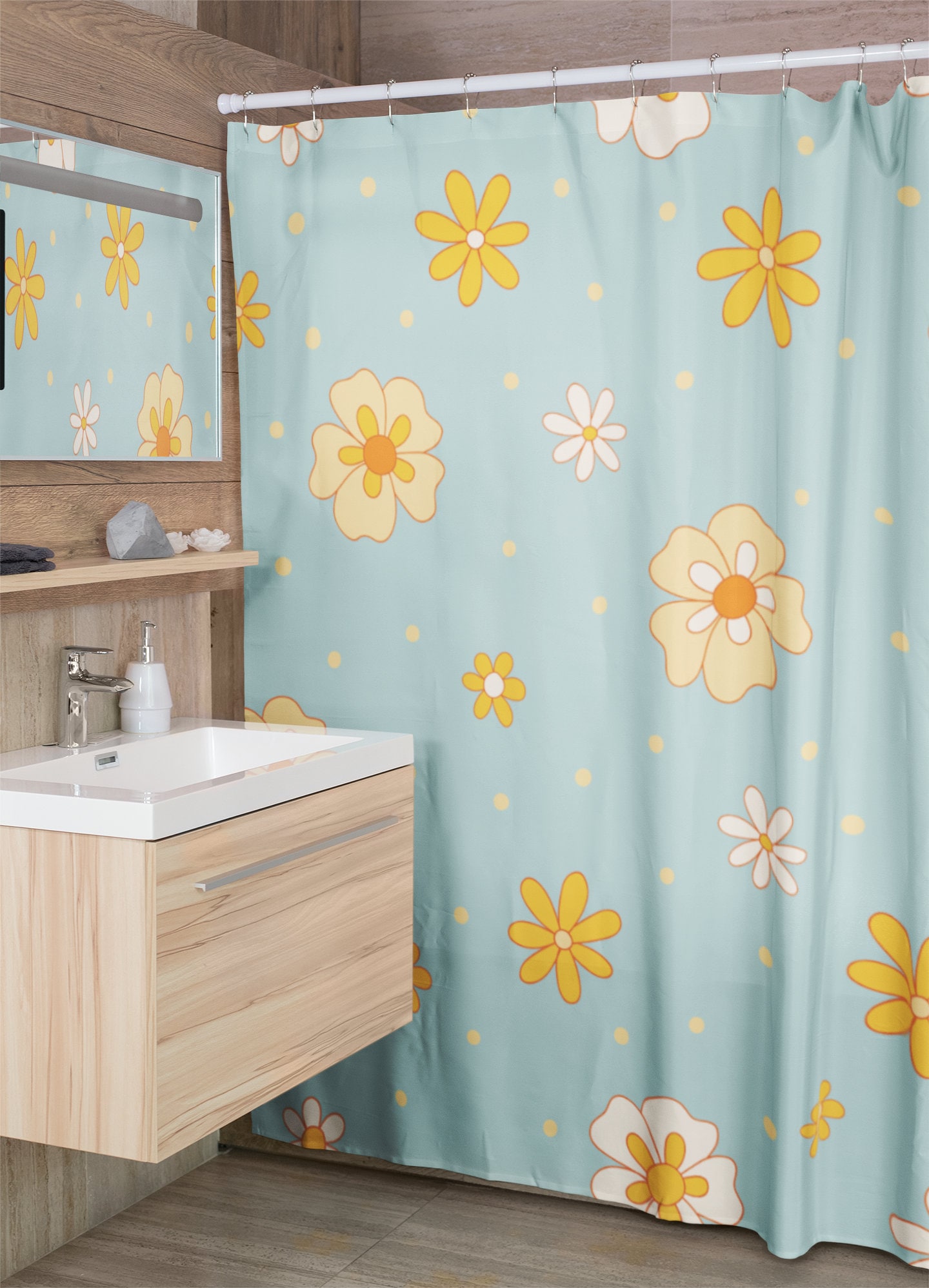 Vintage 70s Flower Shower Curtains, Groovy Bathroom Decor, Retro Bath Accessory - Image 2