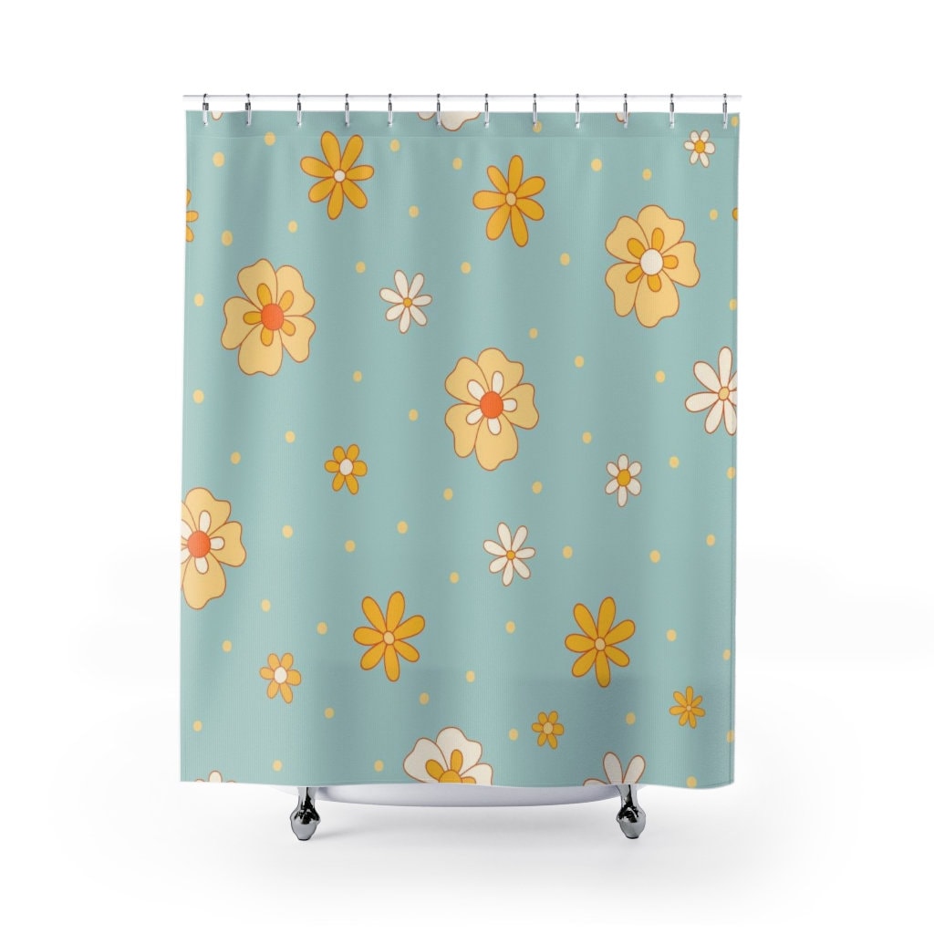 Vintage 70s Flower Shower Curtains, Groovy Bathroom Decor, Retro Bath Accessory - Image 3