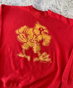 Vintage 80s Louisville Cardinals Uni Football Crewneck Sweatshirt - NCAA Shirts for Fans