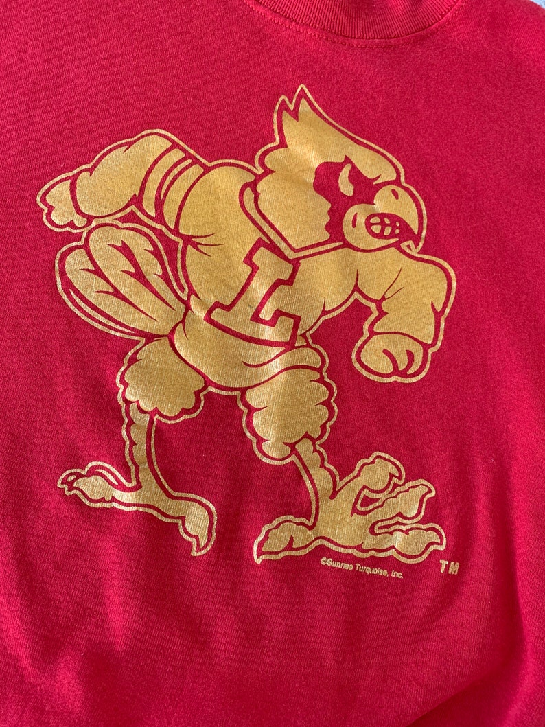 Vintage 80s Louisville Cardinals Uni Football Crewneck Sweatshirt - NCAA Shirts for Fans - Image 2