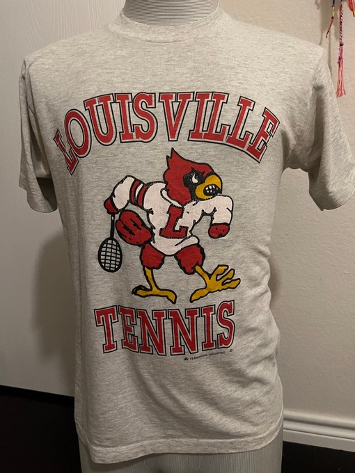 Vintage 80's Louisville Cardinals Uni Football Hoodie Sweatshirt - NCAA Shirts - Image 2