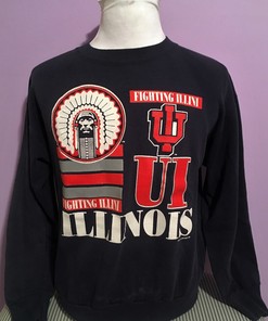 Vintage 80s University of Illinois Fighting Illini Sweatshirt Hoodie Shirt with Classic Design