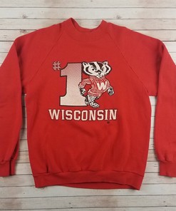 Vintage 80s University of Wisconsin Badgers Numero Uno Jerzees Sweatshirt - NCAA Retro Shirt