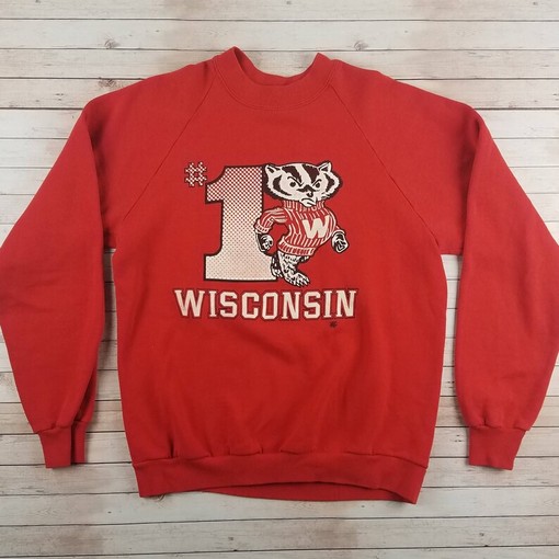 Vintage 80s University of Wisconsin Badgers Numero Uno Jerzees Sweatshirt - NCAA Retro Shirt