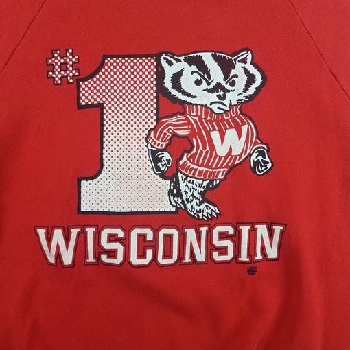 Vintage 80s University of Wisconsin Badgers Numero Uno Jerzees Sweatshirt - NCAA Retro Shirt - Image 2