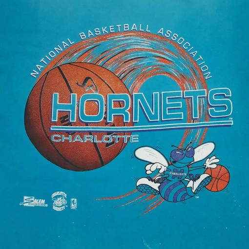 Vintage 90'S Faded Distressed Hornets Charlotte T-Shirt - Gift For NBA Fans - Image 2