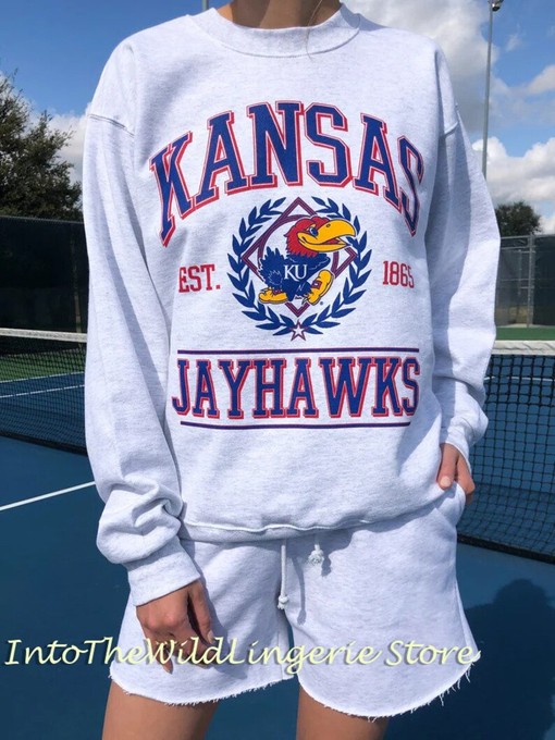 Vintage 90S University Of Kansas Crewneck Sweatshirt with Kansas Jayhawks Hoodie, NCAA Shirts for Men and Women - Image 2
