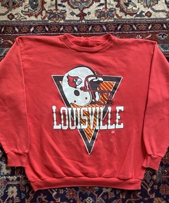 Vintage 90s Louisville Cardinals Uni Football Crewneck Sweatshirt - NCAA Shirts for Fans