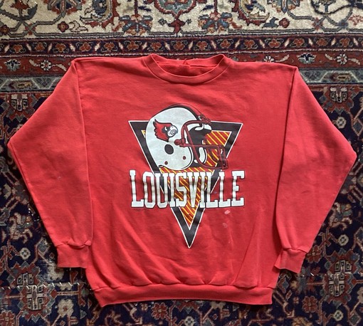 Vintage 90s Louisville Cardinals Uni Football Crewneck Sweatshirt - NCAA Shirts for Fans