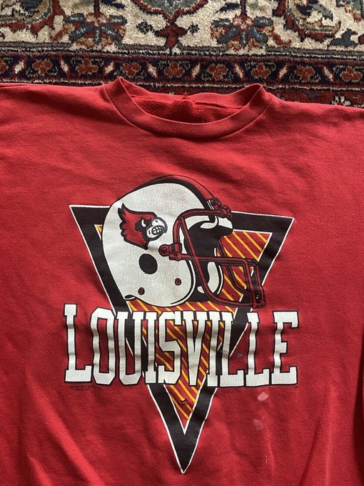 Vintage 90s Louisville Cardinals Uni Football Crewneck Sweatshirt - NCAA Shirts for Fans - Image 2