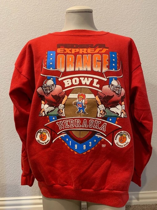 Vintage 90's Nebraska Cornhuskers 1993 Federal Express Orange Bowl Sweatshirt Hoodie, NCAA Apparel - Image 2