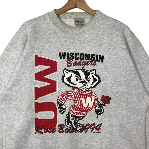 Vintage 90s Rose Bowl Spell Out Logo Wisconsin Badgers Mascot Crewneck Sweatshirt - NCAA Shirt - Image 2