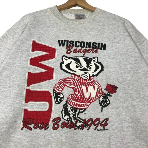 Vintage 90s Rose Bowl Spell Out Logo Wisconsin Badgers Mascot Crewneck Sweatshirt - NCAA Shirt - Image 3